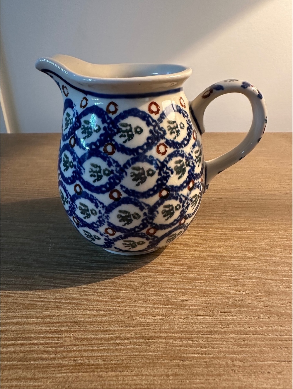 Boleslawiec Polish Pottery Creamer Pitcher - Blue Brown Dot Hand Made Poland
